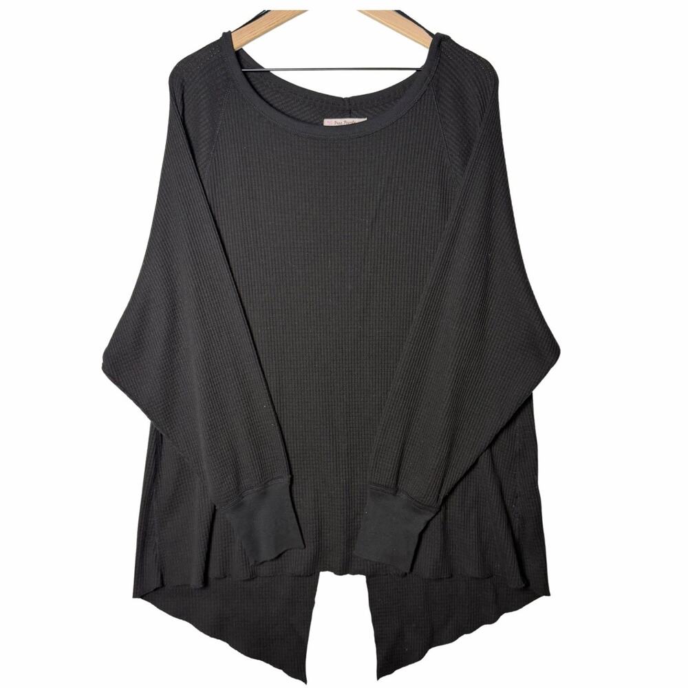 Free People Black Thermal Long Sleeve Slit Back Shirt Women's size M